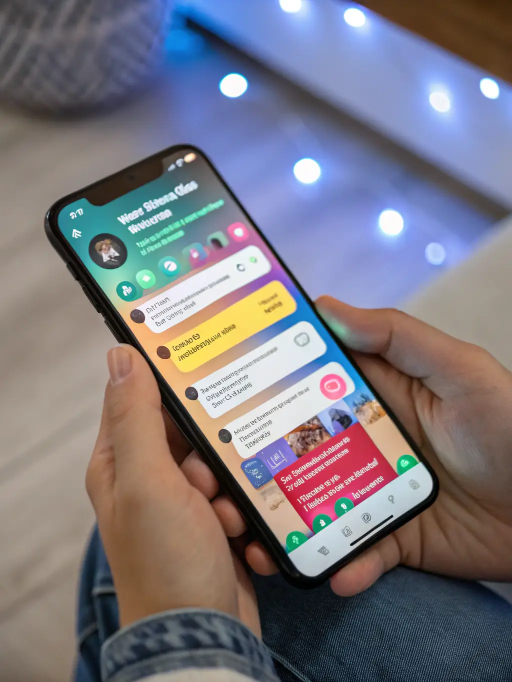 A close-up shot of a smartphone screen displaying a user-friendly messaging interface, with a warm and inviting color palette, symbolizing the ease of communication on FaithConnect.