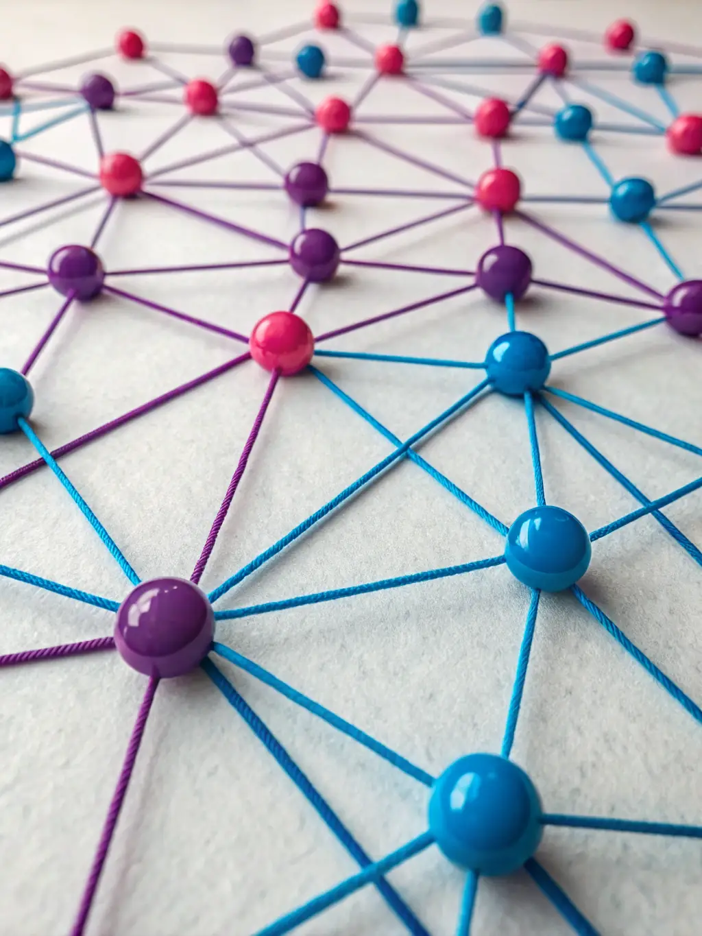A digital illustration of interconnected nodes representing different groups within FaithConnect, each node glowing with light, symbolizing the vibrant and diverse communities.