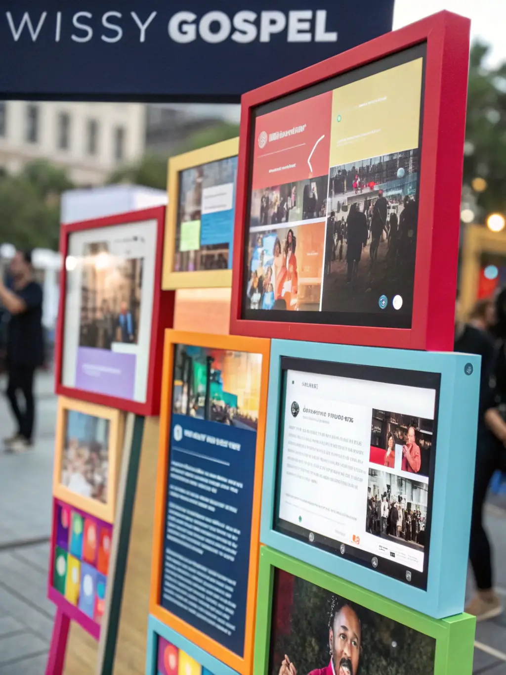 A collage of user-generated content, including photos, videos, and audio clips, showcasing the diverse ways members share their faith and experiences on FaithConnect.